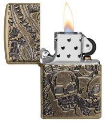 Zippo aansteker Skull Armor Case Brass Antique open